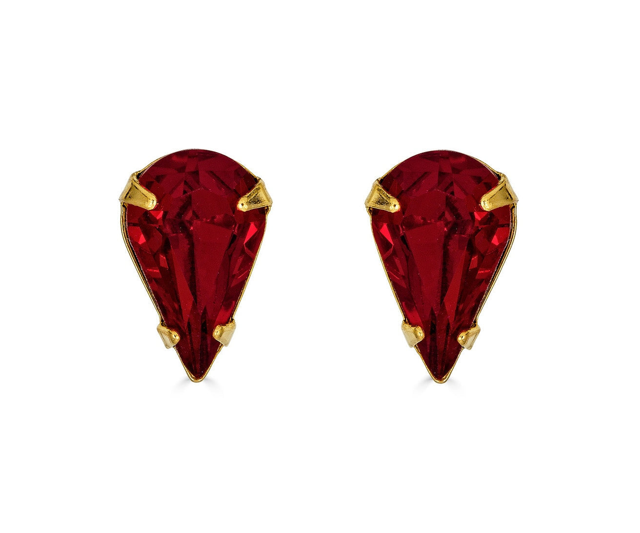 CRYSTAL SWAROVSKI TEARDROP STUD EARRINGS Epona Valley RUBY / 14K GOLD