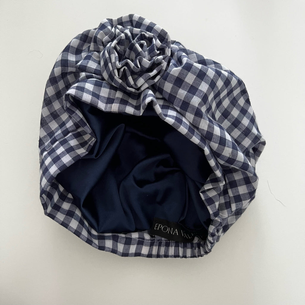 GINGHAM TURBAN one of a kind Epona Valley Navy Blue 