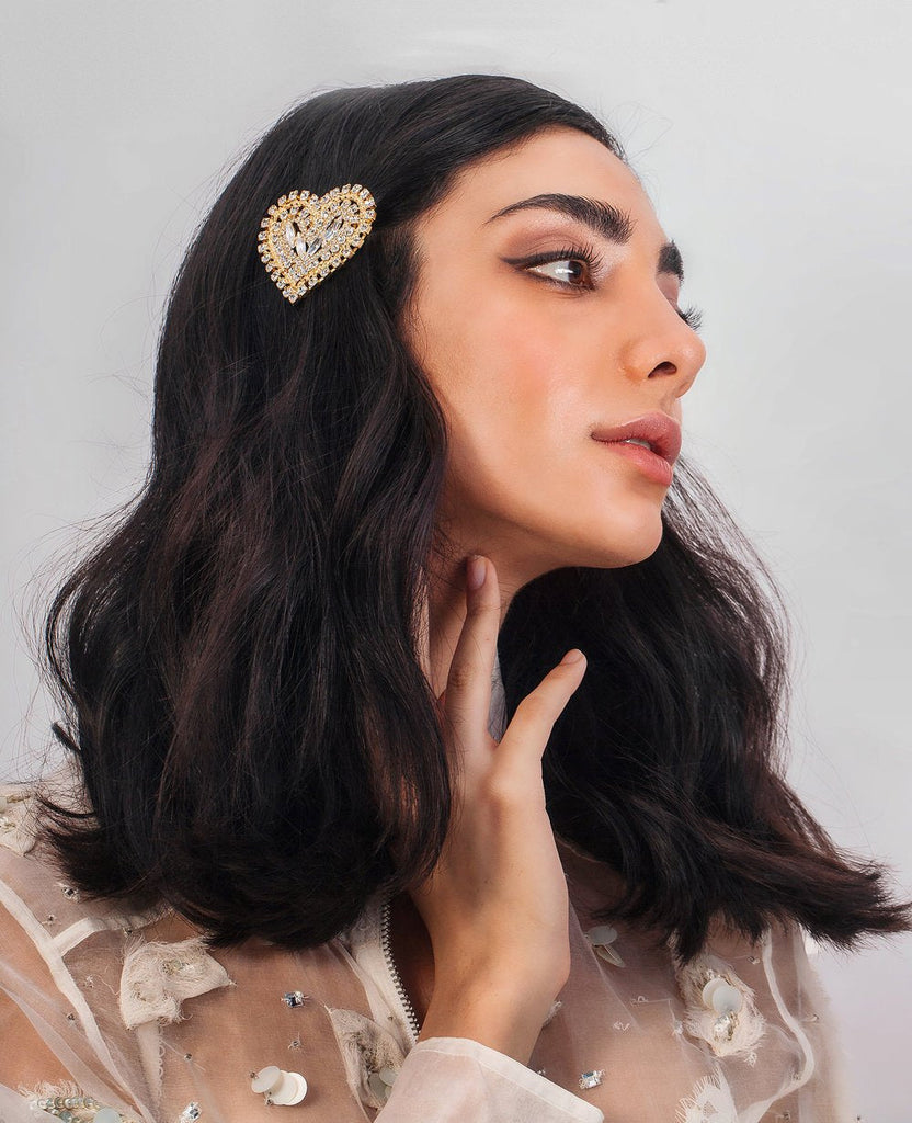CHAINED HEART BARRETTE IN GOLD - Epona Valley | Luxury Hair Accessories | Bridal Accessories | Made In NYC