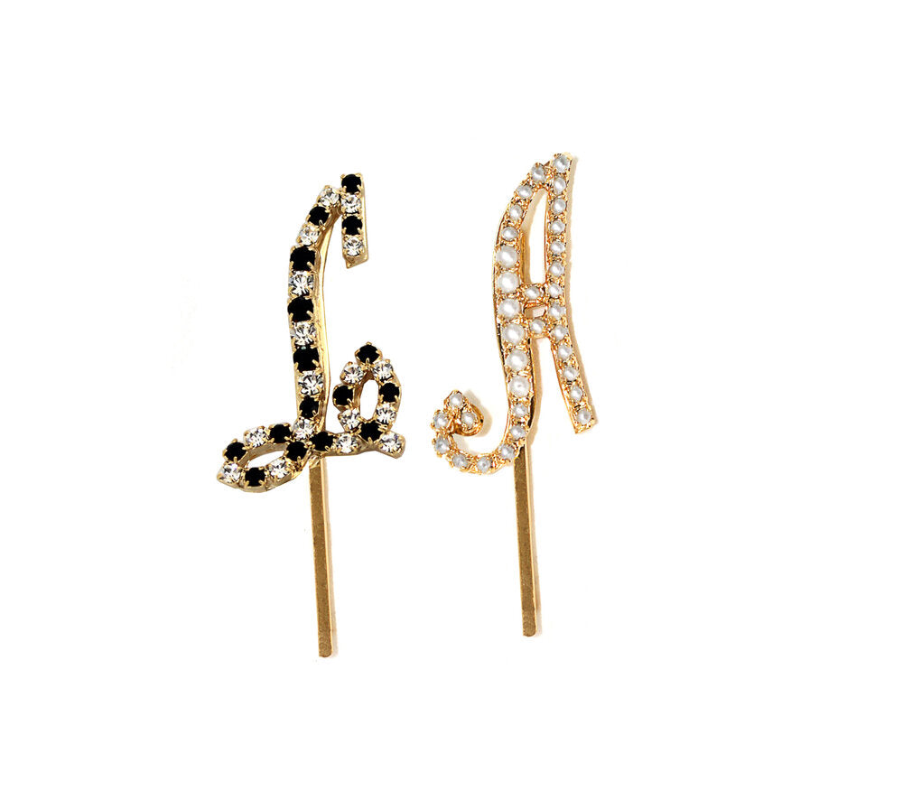 PEARL CURSIVE LETTER BOBBY PIN - Epona Valley | Luxury Hair Accessories | Bridal Accessories | Made In NYC