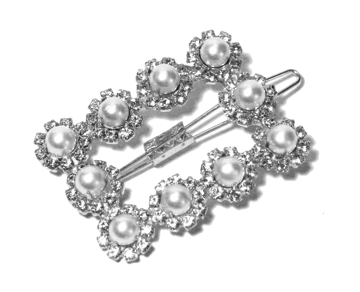 SILVER BE MINE RECTANGLE PEARL BARRETTE - Epona Valley | Luxury Hair Accessories | Bridal Accessories | Made In NYC