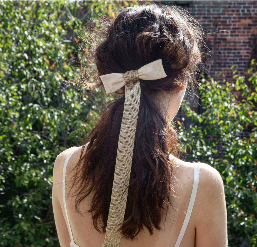METALLIC LINEN DROP BOW BARRETTE - Epona Valley | Luxury Hair Accessories | Bridal Accessories | Made In NYC