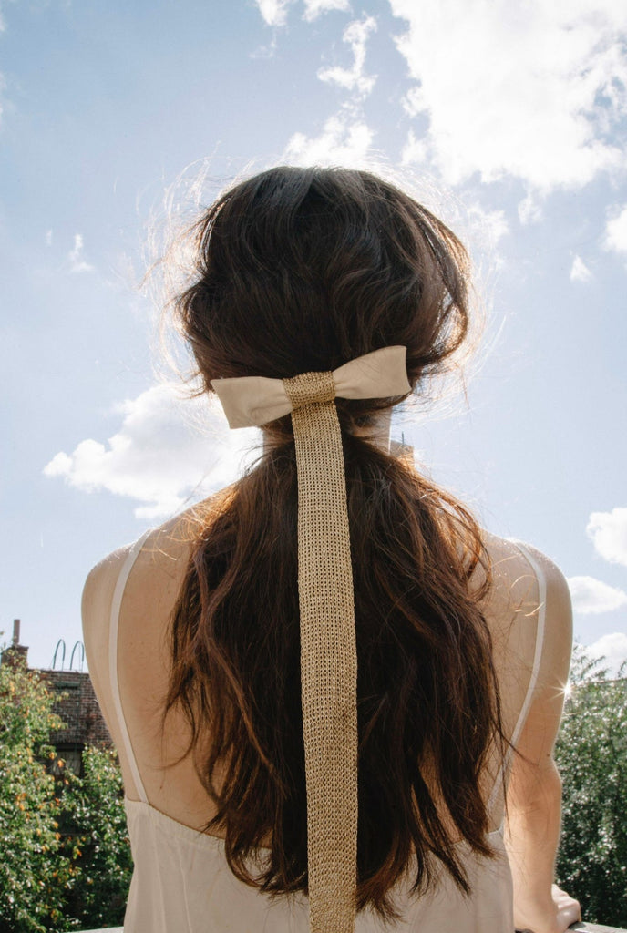 METALLIC LINEN DROP BOW BARRETTE - Epona Valley | Luxury Hair Accessories | Bridal Accessories | Made In NYC