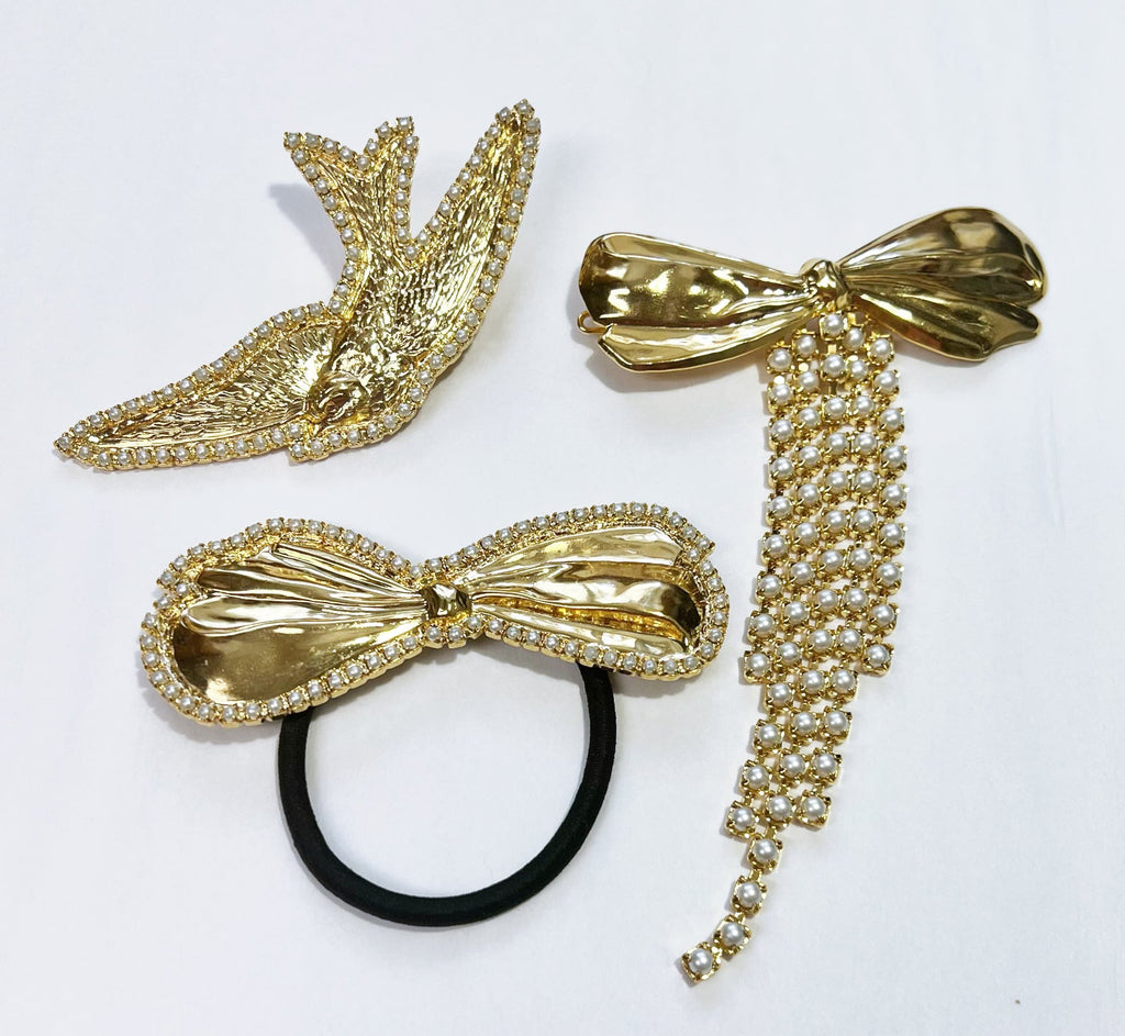 MARIE PEARL CHAIN BOW BARRETTE - Epona Valley | Luxury Hair Accessories | Bridal Accessories | Made In NYC
